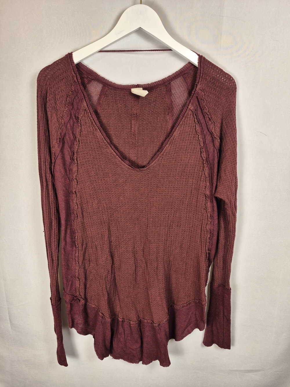 We The Free Long-Sleeve V-Neck Knit Top - Burgundy Size L
